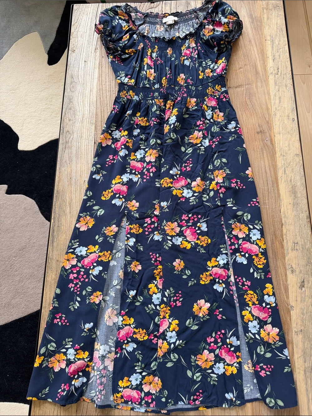APRICOT Navy Floral Smocked Maxi Dress with Pink & Yellow Blooms - Picture 8 of 10